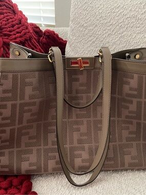 Fendi Brown Taupe FF Jacquard Double-Handle Tote